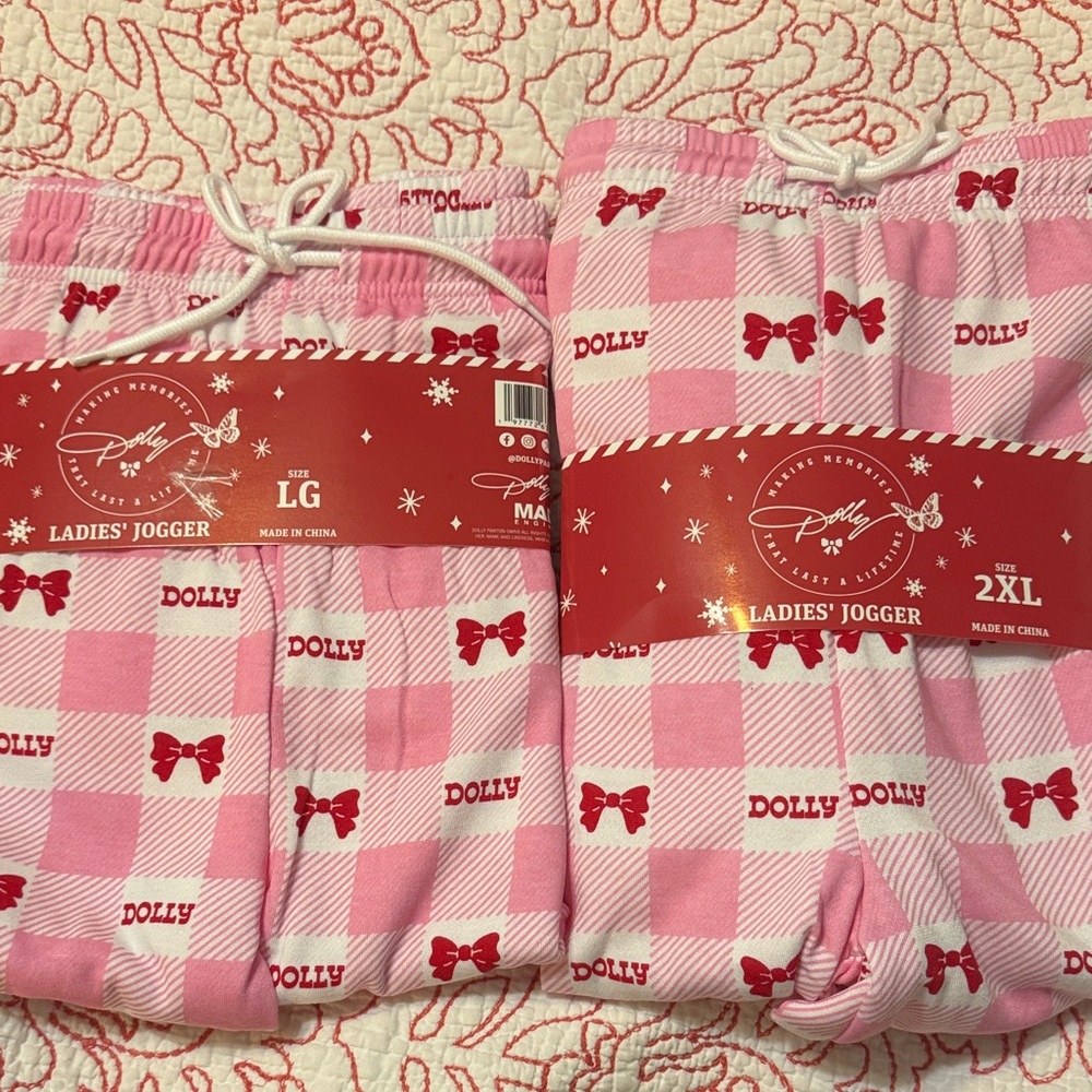 Dollcake Pink and White Checkered Pajama Bottoms with Red Bows